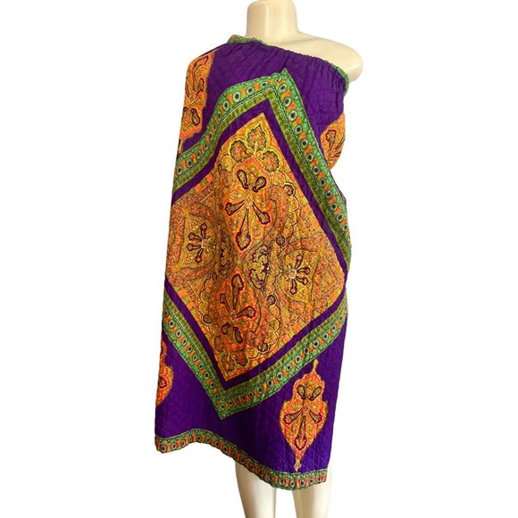 Vintage 70s Quilted Maxi Skirt by Loomtogs Bohemian Size S M in Purple Orange. - Picture 8 of 10